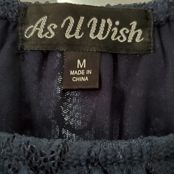 AS U WISH Navy Blue Lace Peasant Dress - Size M - Picture 3 of 6